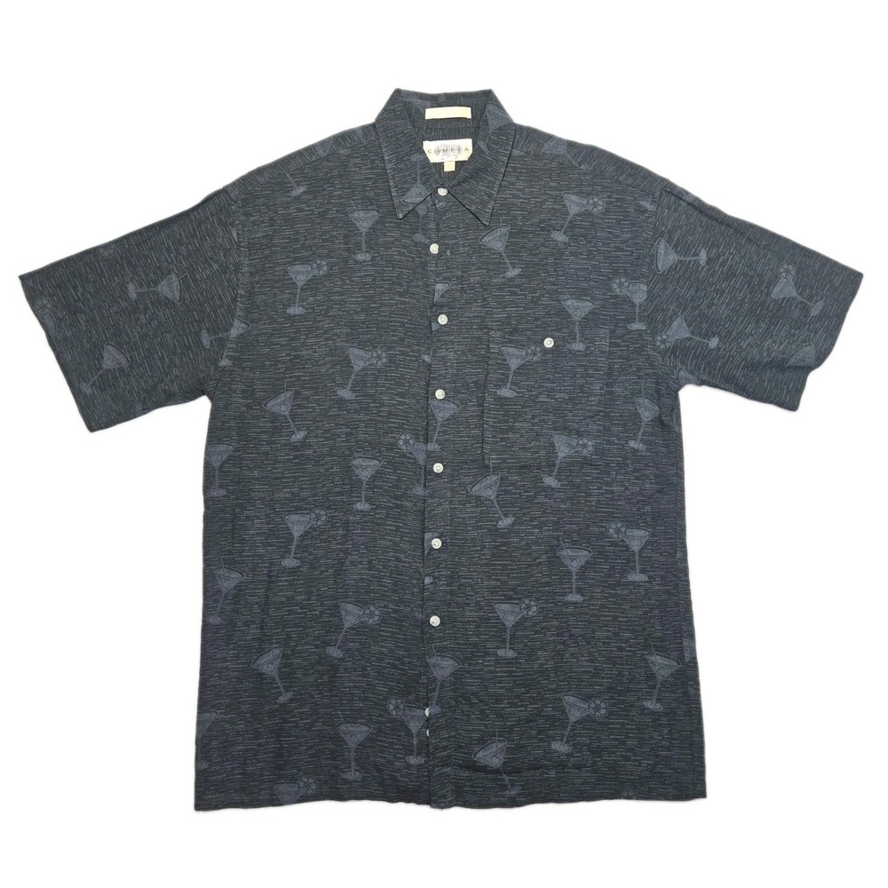 Campia Moda Mens Medium Black Rayon Short Sleeve Button Up Shirt Tropical Print